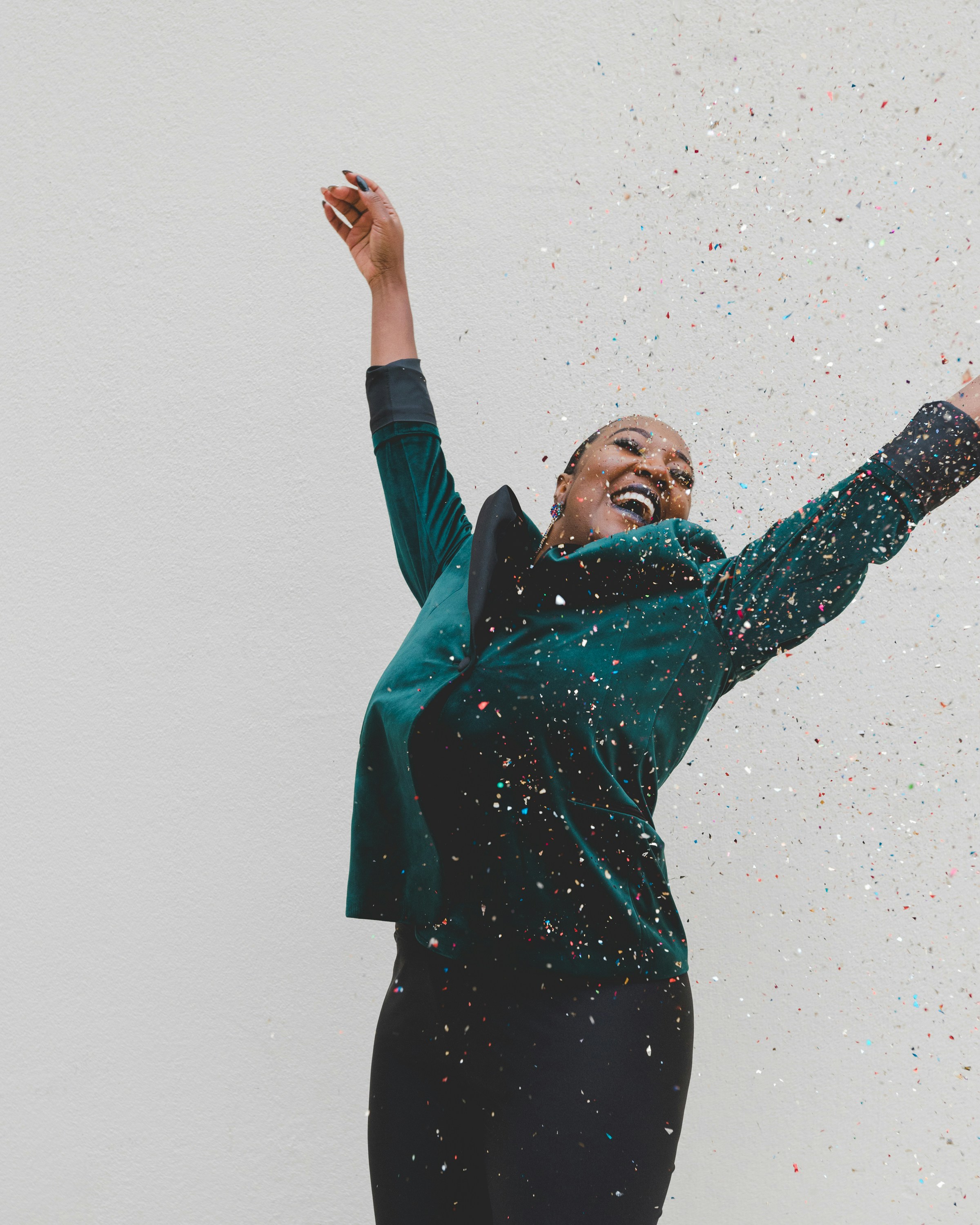 Brain exercises with black woman jumping for healthy living